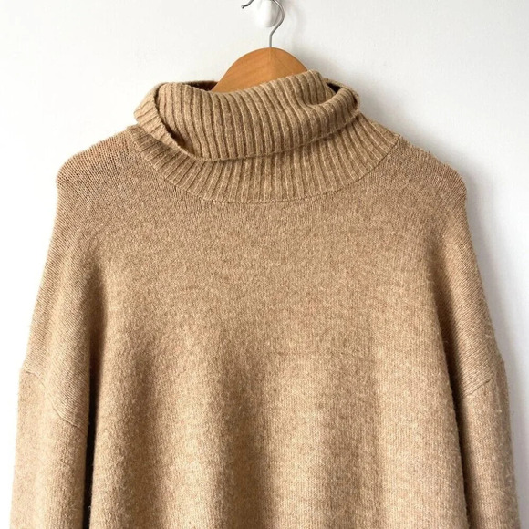 Zara Tie Cuff Turtleneck Knit Sweater Camel  Tan Size Medium - Picture 5 of 9